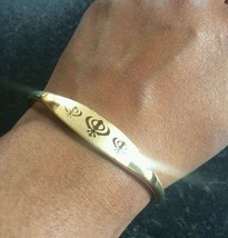 Unisex Stunning GOLD Plated Laser Engraved Khandas Sikh Kara Hindu Open Kada A1 - £7.79 GBP