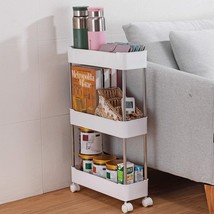 Generic Slim Rolling Storage Cart For Laundry Room Organization, 3 Tier, White - £29.56 GBP