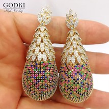 Luxury Pineapple Drop Earrings For Women Wedding Cubic Zirconia Dubai Bridal Ear - £44.44 GBP