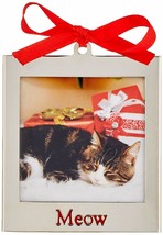 Lenox 870948 Meow Cat Silver-Plated Photo Ornament Frame w/ Red Bow 2.78&quot;  NEW - £5.96 GBP