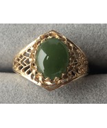 14k Gold Jade Cabochon Ring Size 6 - £187.14 GBP