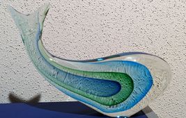 Murano Seguso Glass Sculpture - Submerged Whale In Aquamarine Green &amp; Blue - £128.68 GBP