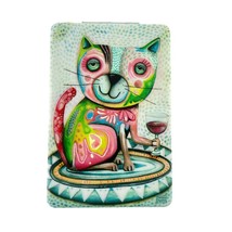 Colorful Art Cat w Wine Compact Mirror w Magnification Purse Bag Mirror - $21.33