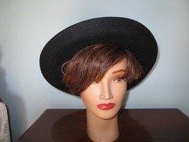 Vtg. Saks Fifth Avenue Ladies Black Wool Hat w/Fake Fur Band &amp; Brim - 21-7/8&quot; - £19.65 GBP