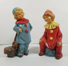 Circus Children Vintage Painted Boy Girl Dog Harlequin Clown Ceramic Figurine - £14.16 GBP
