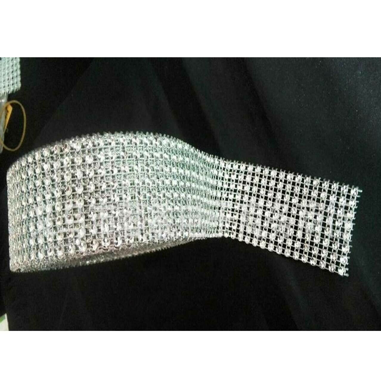1.55" 10FT 8rows Silver Diamond Sparkle Rhinestone Wrap Ribbon Wedding  Decor - £4.65 GBP