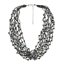 Multi Strand Medley of Midnight Black Freshwater Pearls and Crystals Necklace - £18.27 GBP