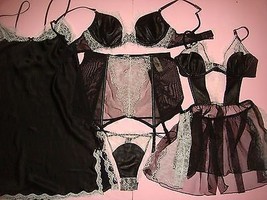 Victoria&#39;s Secret 34B, 34C Conjunto Sujetador + Liguero+Sin + Babydoll Negro - £292.23 GBP