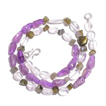 Natural Amethyst Labradorite Crystal Gemstone Smooth Beads Necklace 17&quot; UB-5535 - £8.71 GBP