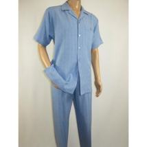 Men 2pc Walking Leisure Suit Short Sleeves DREAMS Plaid Satin 253-11 Ocean Blue image 9