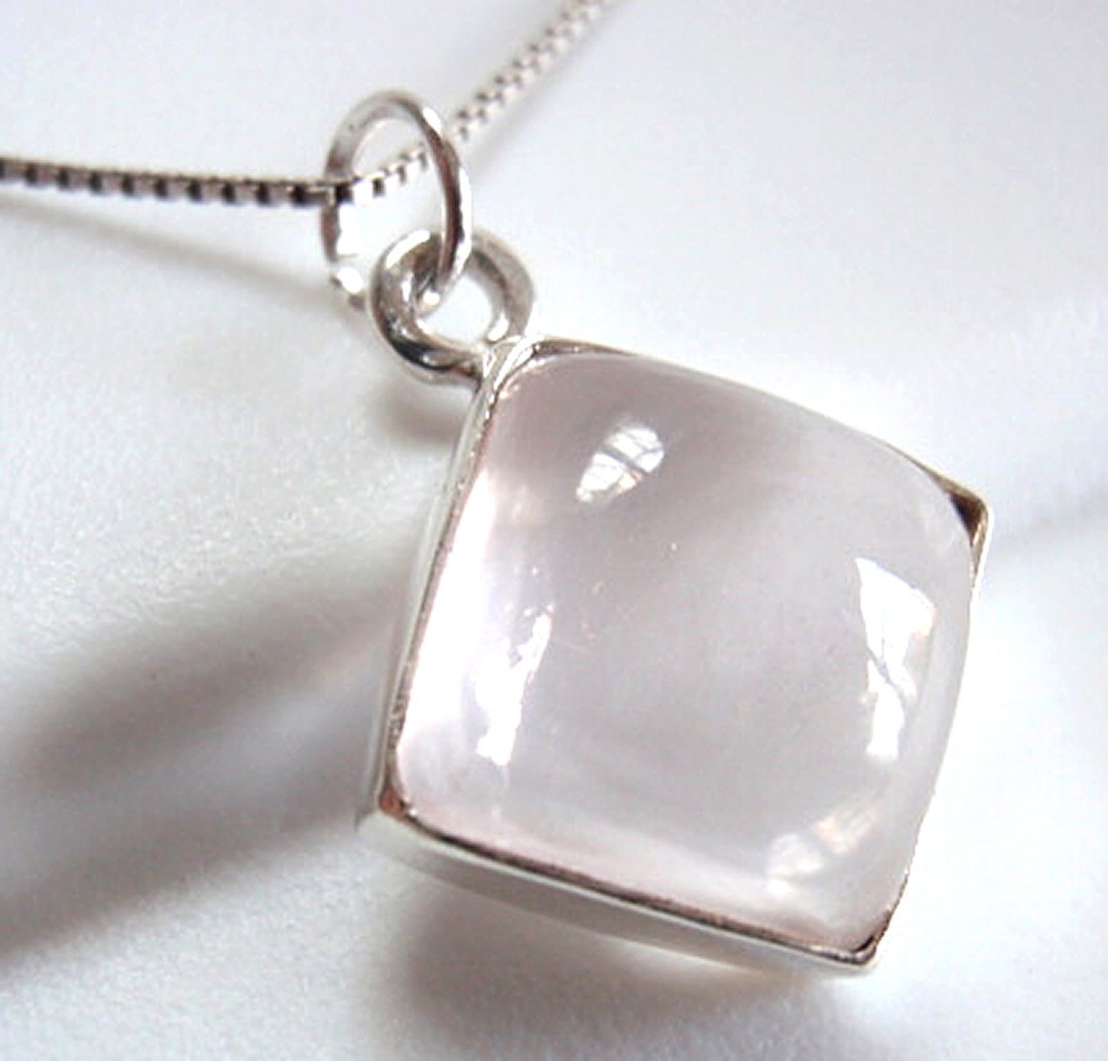 Primary image for Rose Quartz Necklace 925 Sterling Silver Square Cube New