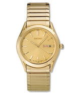 Seiko Men's SGFA02 Gold-Tone Stainless Steel Day Date Strech Band Dress Watch - $111.00