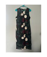 Calvin Klein Black Floral Embroidered Illusion Sheath Midi Dress Sz 8 - $715.74 MXN