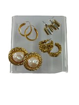 Vintage Lot of 4 Gold Tone Pierced Earrings Faux Pearl Textured Missing ... - $14.85