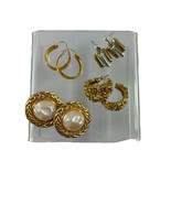 Vintage Lot of 4 Gold Tone Pierced Earrings Faux Pearl Textured Missing ... - £11.68 GBP
