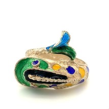 Vintage Sterling Silver Koi Fish Enamel Guilloche Wrapped Bypass Ring size 5 3/4 - £34.93 GBP
