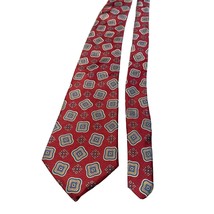 John Henry Mens Silk Tie Red Geometric Pattern Made in USA Necktie - $12.59