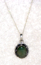 Vintage Burma Emerald Green Jadeite Jade Gem, Fine Sterling Silver Neckless, 18&quot; - £23.30 GBP