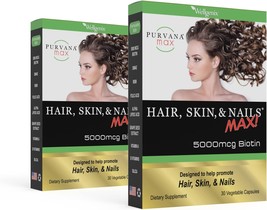 Purvana Max Hair, Skin, and Nails Vitamin - 5000mcg Biotin, Folic Acid, DMAE, Gr - £49.55 GBP