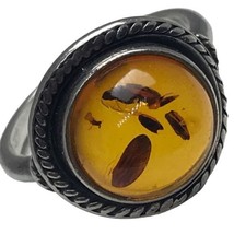 vintage sterling silver 925 amber ring size 9 - £59.01 GBP