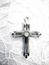 CHROME CROSS CLEAR CRYSTAL GEM CENTER SILVERTONE PENDANT ADJUSTABLE NECK... - $6.99 CAD