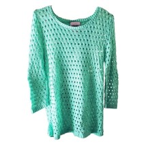 Romeo &amp; Juliet Couture Mint Green Crochet V-Neck Sweater - £13.85 GBP