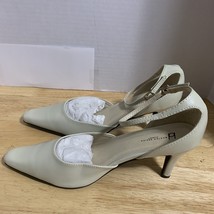Boston Design Studio Strappy Pumps  9 M Pointed Toe Career Ivory Faux Le... - $17.52