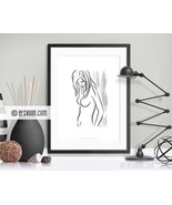 Innocent Girl Print, Nude Illustration, B&amp;W, Nude Girl Line Drawing, Lin... - $10.00+