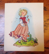 Vintage 40s Brownie Little Girl Dress Dandelion Flower Wind Blank Greeti... - $24.99