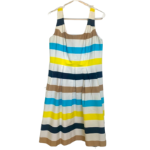 Nine West Women&#39;s 10 Blue Yellow Brown Large Stripe Fit &amp; Flare Sundress... - £7.43 GBP