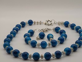 Handmade Jewlery Set-Neckles, Bracelet &amp; Earrings-Elegant Sea Blue Set - £14.15 GBP