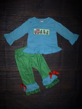 NEW Boutique Christmas Train Shirt &amp; Ruffle Pants Girls Outfit Set - £8.68 GBP