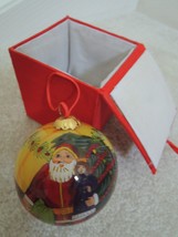 Christmas Ornament Santa with Children Scene in Red Linen Cushioned Box NEW - £12.80 GBP