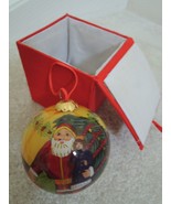 Christmas Ornament Santa with Children Scene in Red Linen Cushioned Box NEW - £12.65 GBP