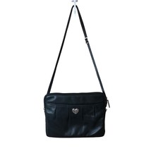 Brighton Black Pebbled Leather Purse Clutch Adjustable Strap Silver Heart READ - £51.43 GBP