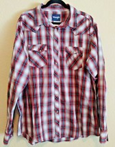 Men&#39;s Wrangler Red Plaid Western Shirt Pearl Snap Long Sleeve XXL - £16.90 GBP