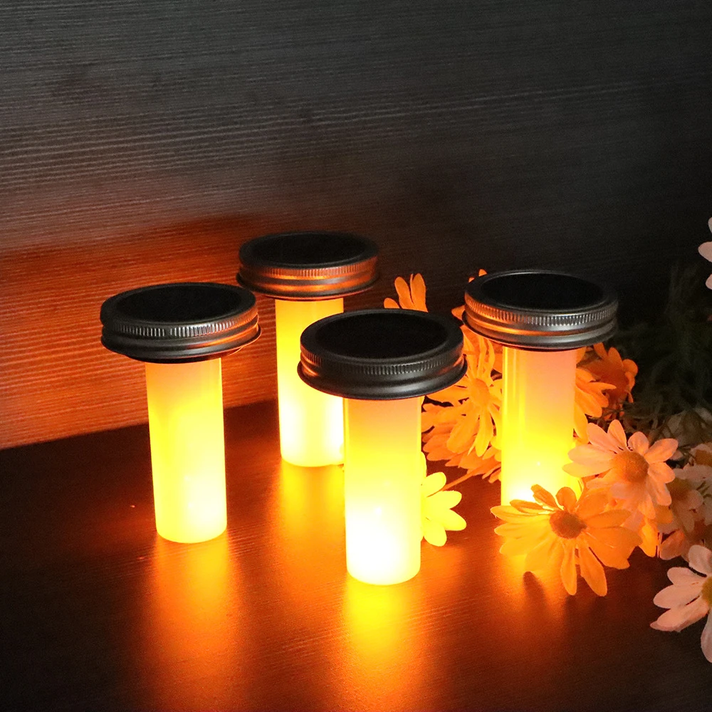 Outdoor Decorative Solar Mason Jar Light Waterproof Bottle Cap 12 LED Flame Ligh - £105.60 GBP