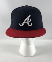 Atlanta Braves New Era 59Fifty Fitted Baseball Hat Blue Vintage USA - Size 7 1/4 - £23.73 GBP