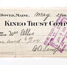 1915 Kineo Trust Company Bank Check E.A. Sampson Dover Maine Signed 7085... - $369.57 MXN