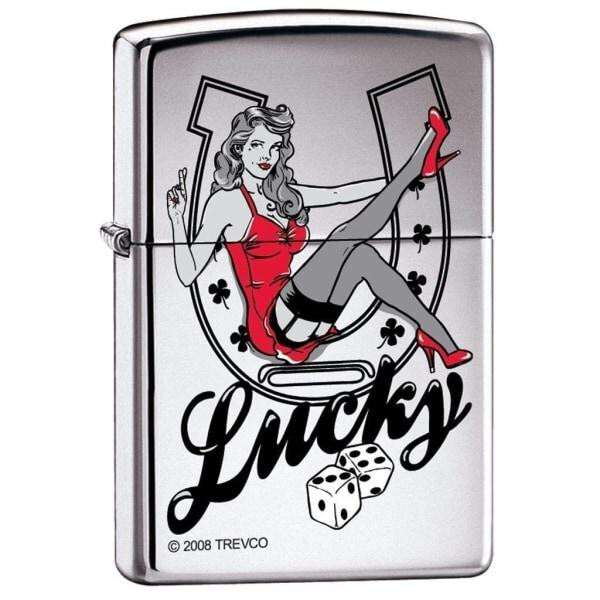 Zippo Lighter - Lucky Pinup Satin Chrome - ZCI004997 - $31.16
