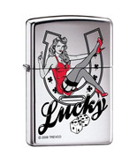 Zippo Lighter - Lucky Pinup Satin Chrome - ZCI004997 - $31.16