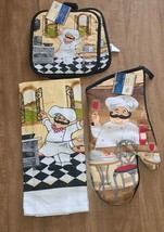 4 Item Kitchen Gift Set Chef Baker Theme 1 Dish Towel 2 Pot Holders 1 Ov... - $12.47