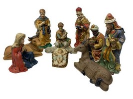 Nativity Scene -Painted 11 Piece Porcelain Figurines- Christmas + Biblical Décor - £54.84 GBP