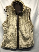 Gap Faux Fur Vest Women&#39;s Small Reversible Zip Up Canvas Brown High Neck - £14.79 GBP
