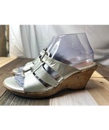 Attention Sandals Womens Size 8 M Silver Wedge Slip On Open Toe Comfy Ac... - $161.07 MXN
