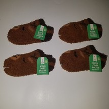 NEW 4 Pairs Brown Deer Kids Toddler Cozy Socks Fuzzy Size 5-6.5 Lot Reindeer - £10.03 GBP