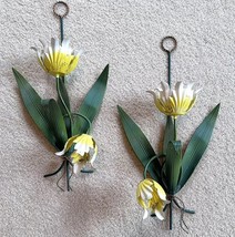 2 Tole Metal Candleholder Wall Sconce Yellow Tulip Shabby Chic Petite Choses 17” - £59.01 GBP
