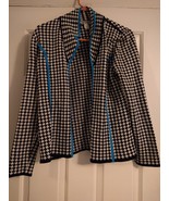 MING WANG Heritage Fit Black White Blue 100% Acrylic Knit Cardigan Jacke... - $57.32