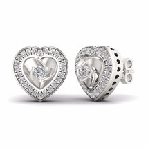 S925 Silver 0.33Ct Diamond  Heart- Shaped Frame Stud Earrings - £241.27 GBP