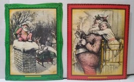 Thomas Nast 2 Vintage Cardboard Christmas Cut Outs Santa Claus Caught Ro... - $37.20